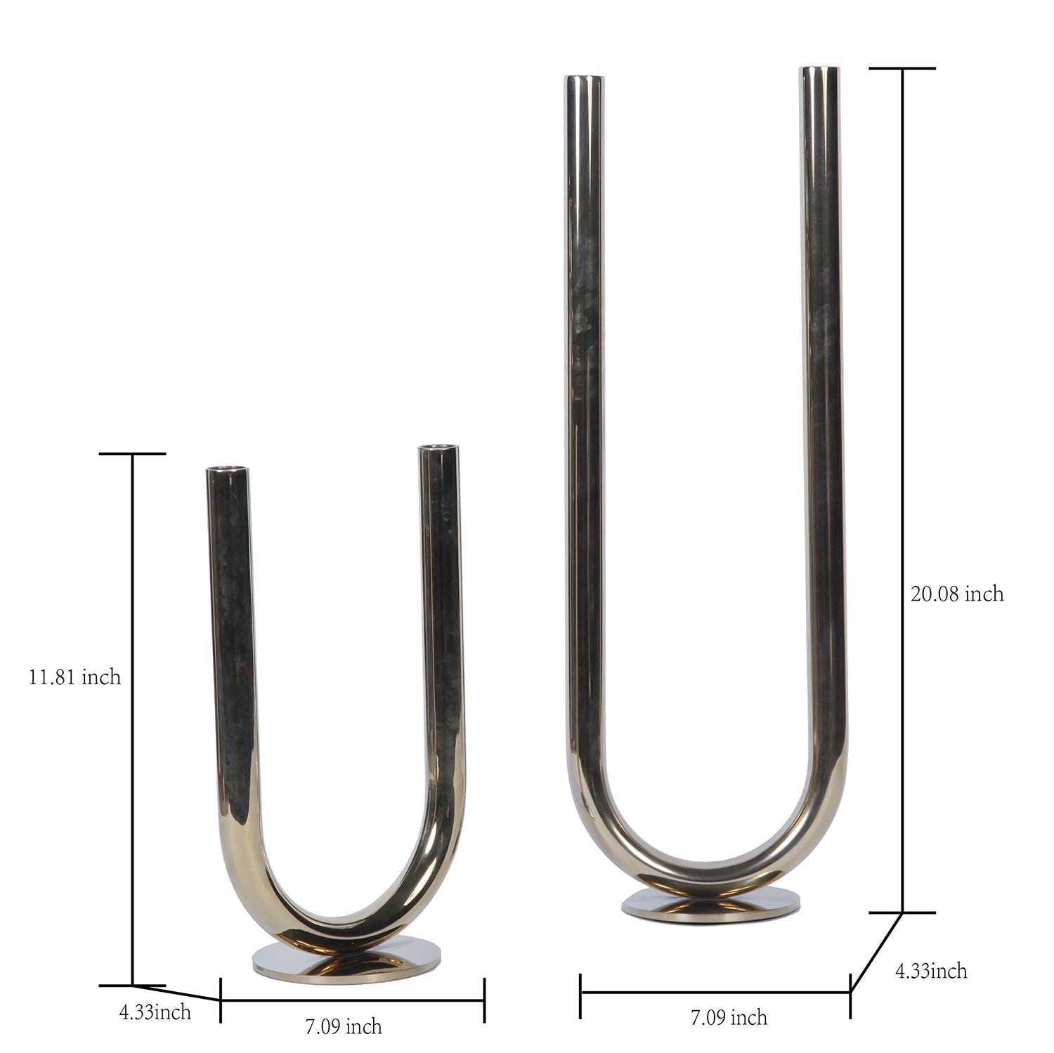 Modern U Shaped 7"L X 4.5"W X 20"H Candle Holder In Gold Gold Stainless Steel