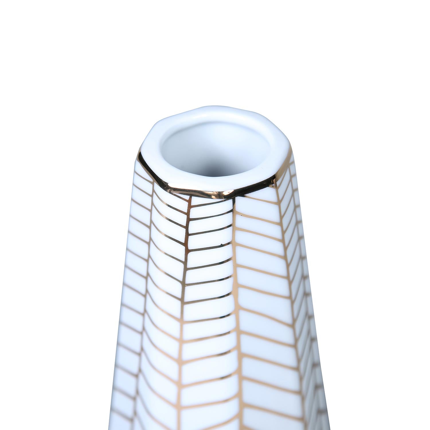 White Ceramic Vase With Gold Geometric Accent Design Elegant And Versatile Home Decor White Ceramic