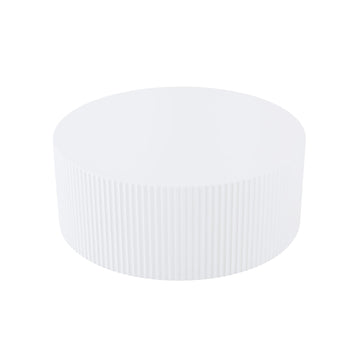 Contemporary Round Coffee Table With Handcrafted Relief, 35.43Inch, Whtie White Minimalist,Modern Mdf