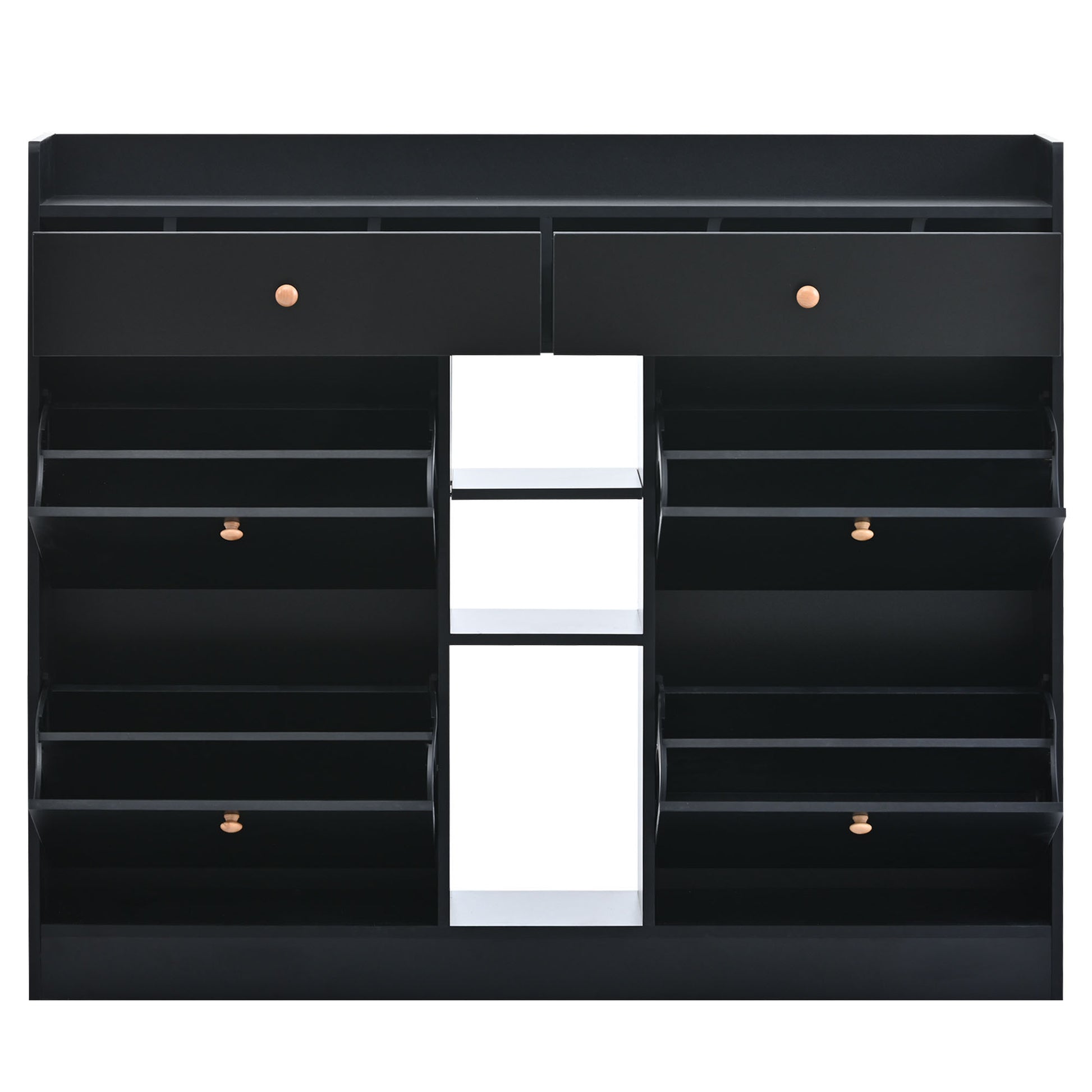 Modern Shoe Cabinet With 4 Flip Drawers, Multifunctional 2 Tier Shoe Storage Organizer With Drawers, Free Standing Shoe Rack For Entrance Hallway, Black. Black Particle Board