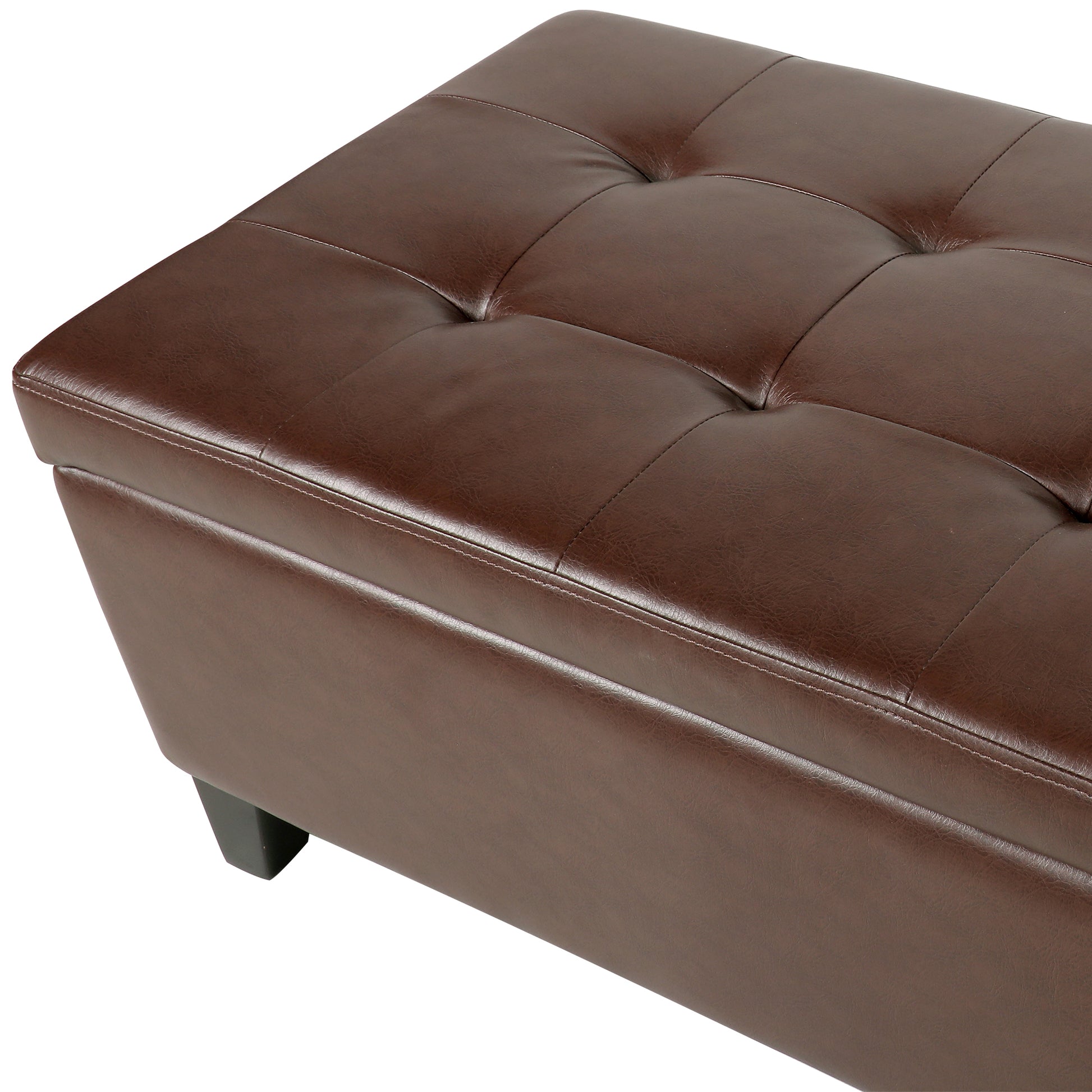 Storage Ottoman With Wooden Legs, Faux Leather Ottoman With Storage For Living Room, Bedroom & Hallway, Ottoman Foot Rest, 38.4" Brown Ottoman Brown Pu Pu Pu