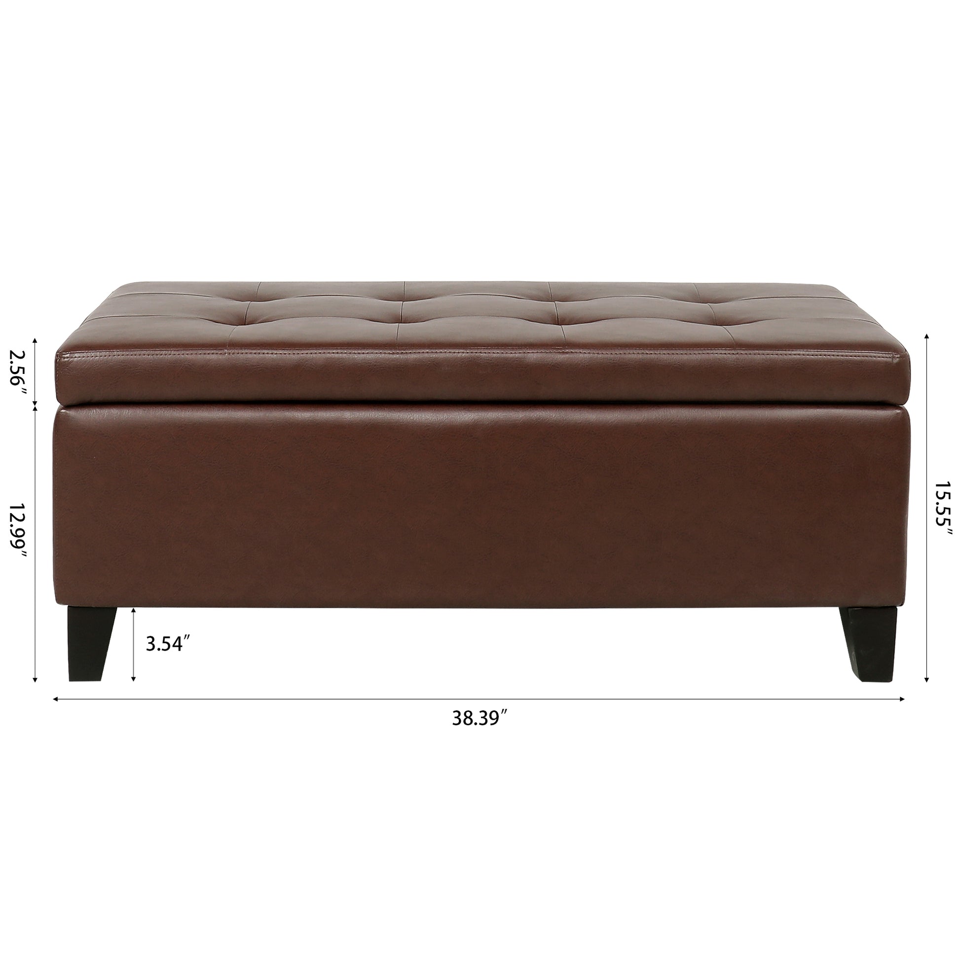 Storage Ottoman With Wooden Legs, Faux Leather Ottoman With Storage For Living Room, Bedroom & Hallway, Ottoman Foot Rest, 38.4" Brown Ottoman Brown Pu Pu Pu