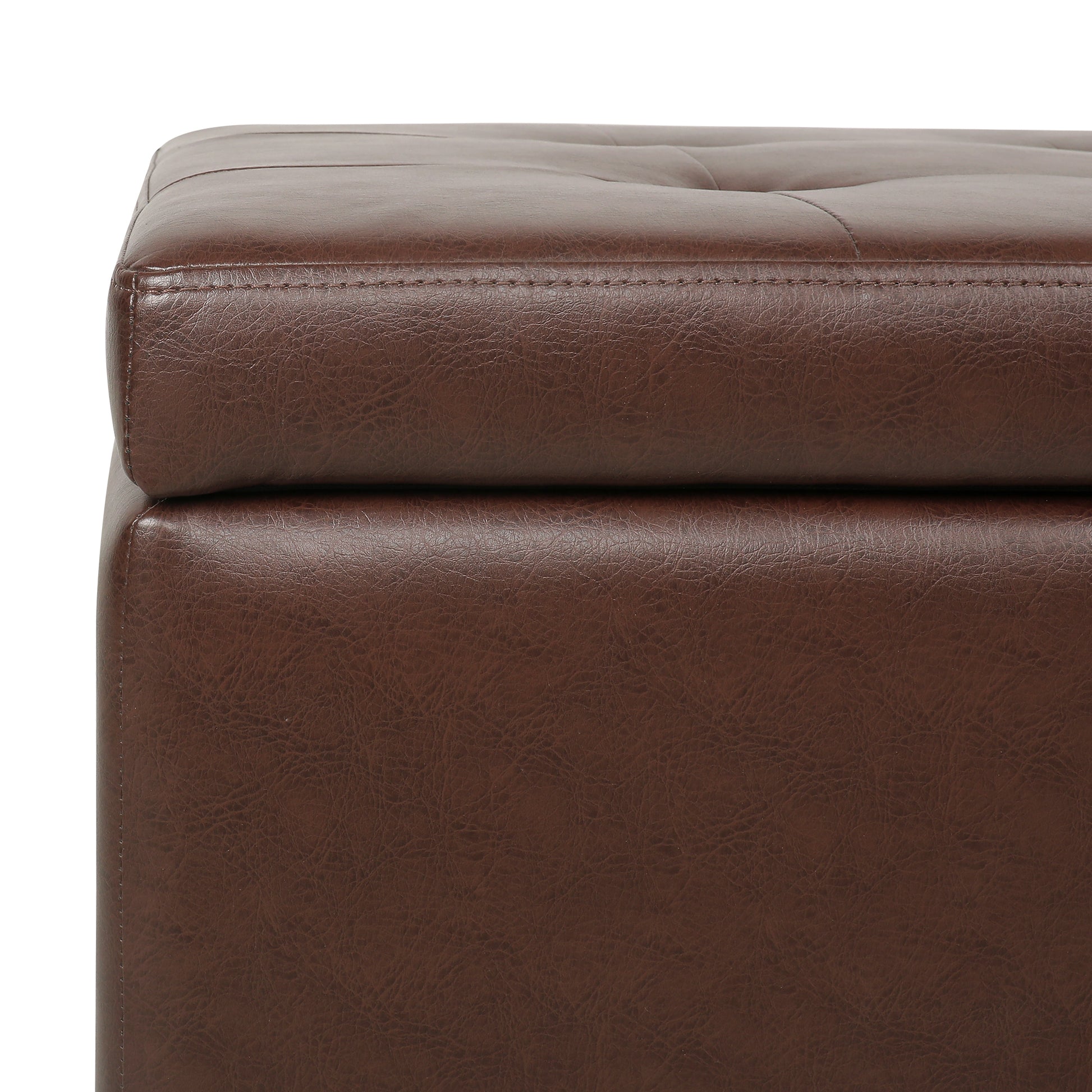 Storage Ottoman With Wooden Legs, Faux Leather Ottoman With Storage For Living Room, Bedroom & Hallway, Ottoman Foot Rest, 38.4" Brown Ottoman Brown Pu Pu Pu