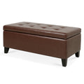 Storage Ottoman With Wooden Legs, Faux Leather Ottoman With Storage For Living Room, Bedroom & Hallway, Ottoman Foot Rest, 38.4