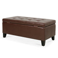Storage Ottoman With Wooden Legs, Faux Leather Ottoman With Storage For Living Room, Bedroom & Hallway, Ottoman Foot Rest, 38.4