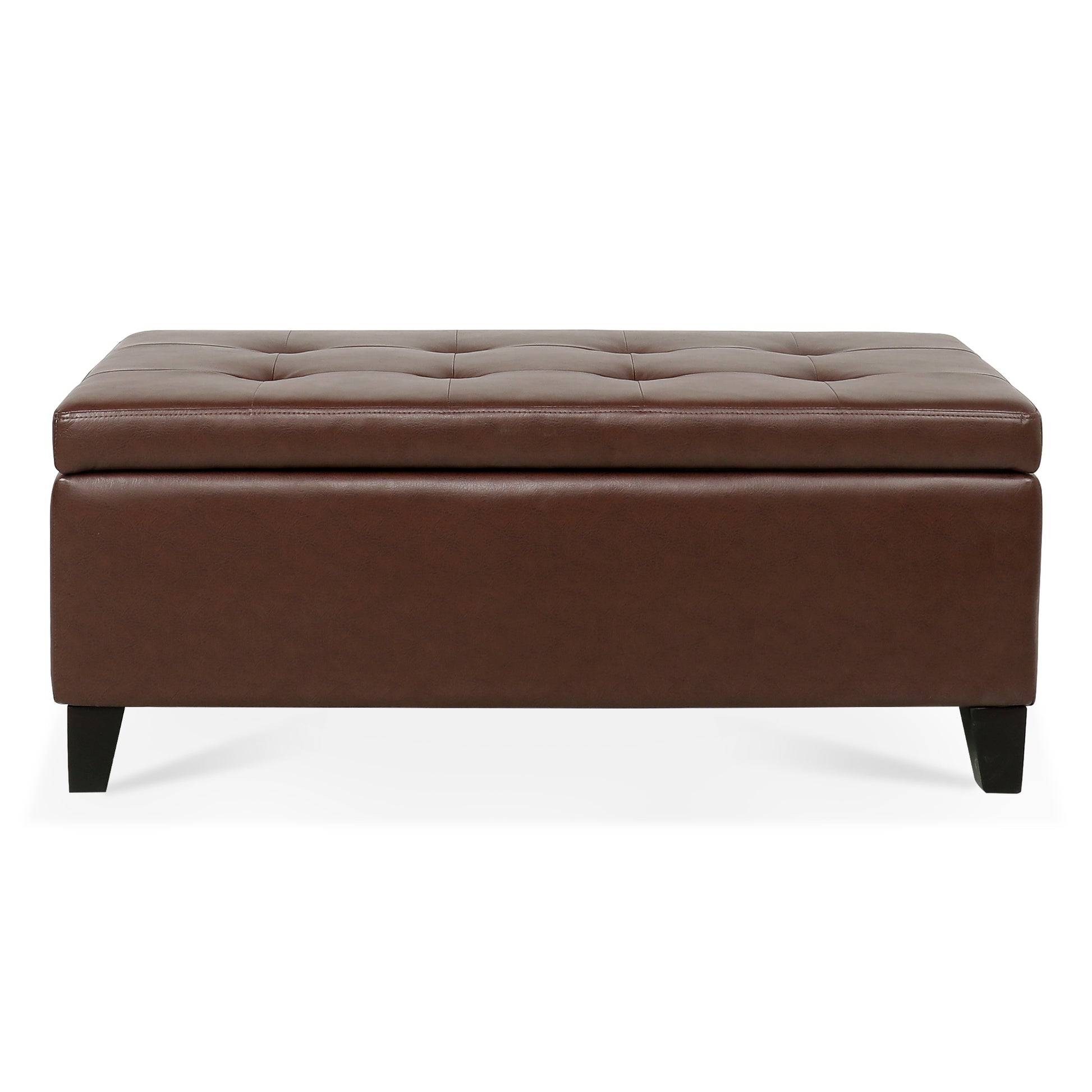 Storage Ottoman With Wooden Legs, Faux Leather Ottoman With Storage For Living Room, Bedroom & Hallway, Ottoman Foot Rest, 38.4" Brown Ottoman Brown Pu Pu Pu