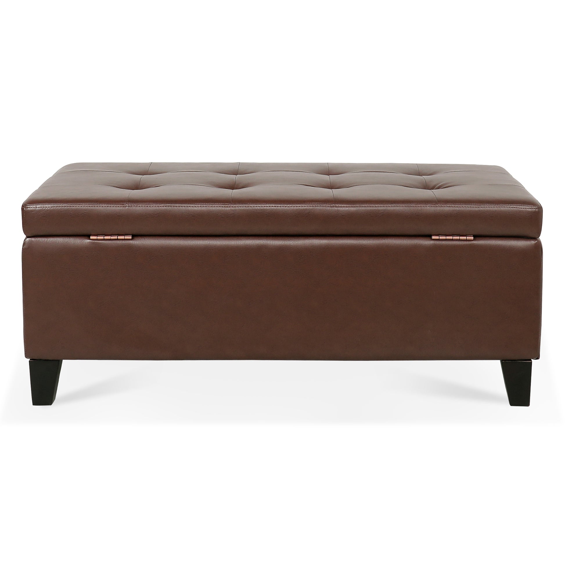 Storage Ottoman With Wooden Legs, Faux Leather Ottoman With Storage For Living Room, Bedroom & Hallway, Ottoman Foot Rest, 38.4" Brown Ottoman Brown Pu Pu Pu