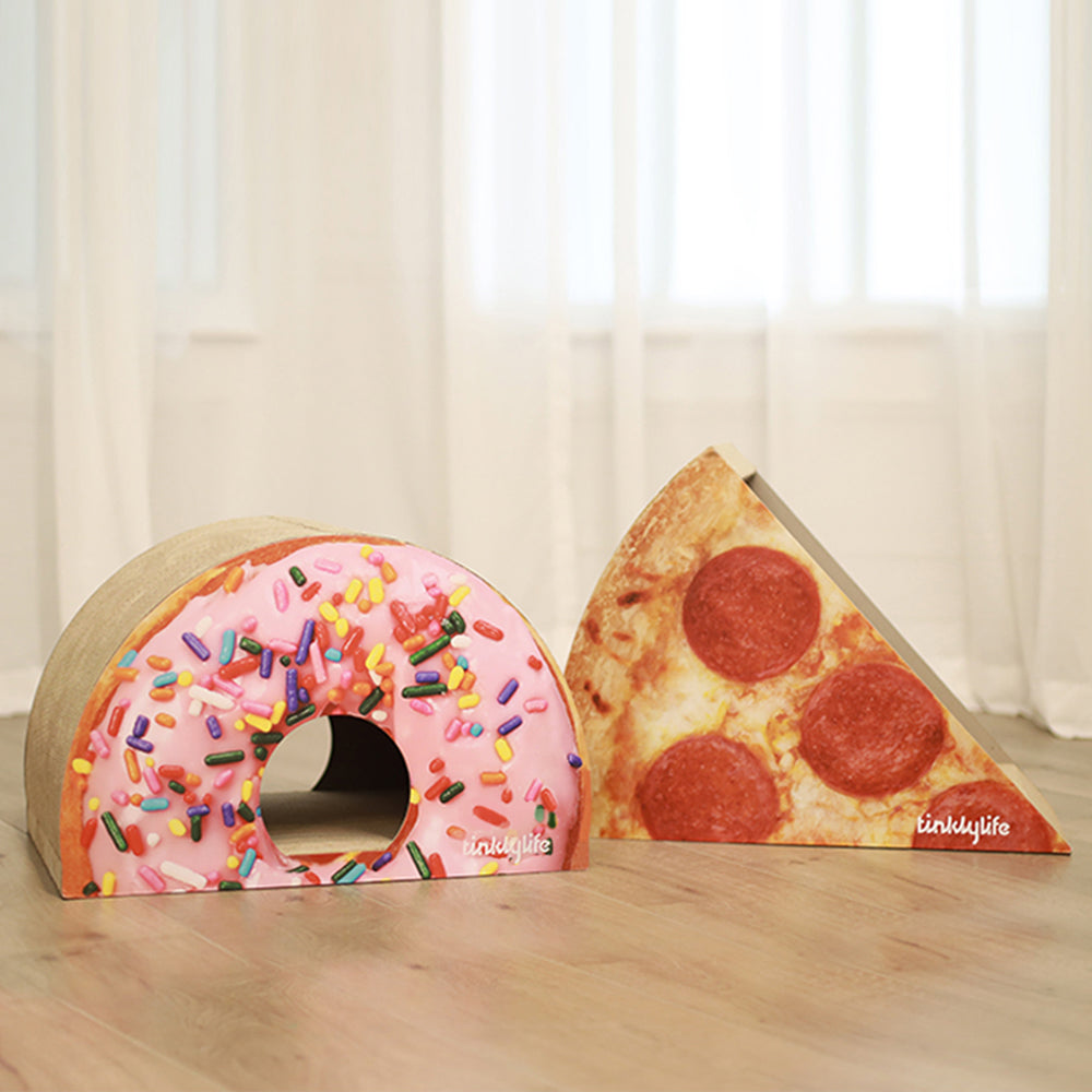 Tinklylife Cat Condo Scratcher Post Cardboard, Looking Well With Delicious Pizza Shape Cat Scratching House Bed Furniture Protector Red Carbon Fiber