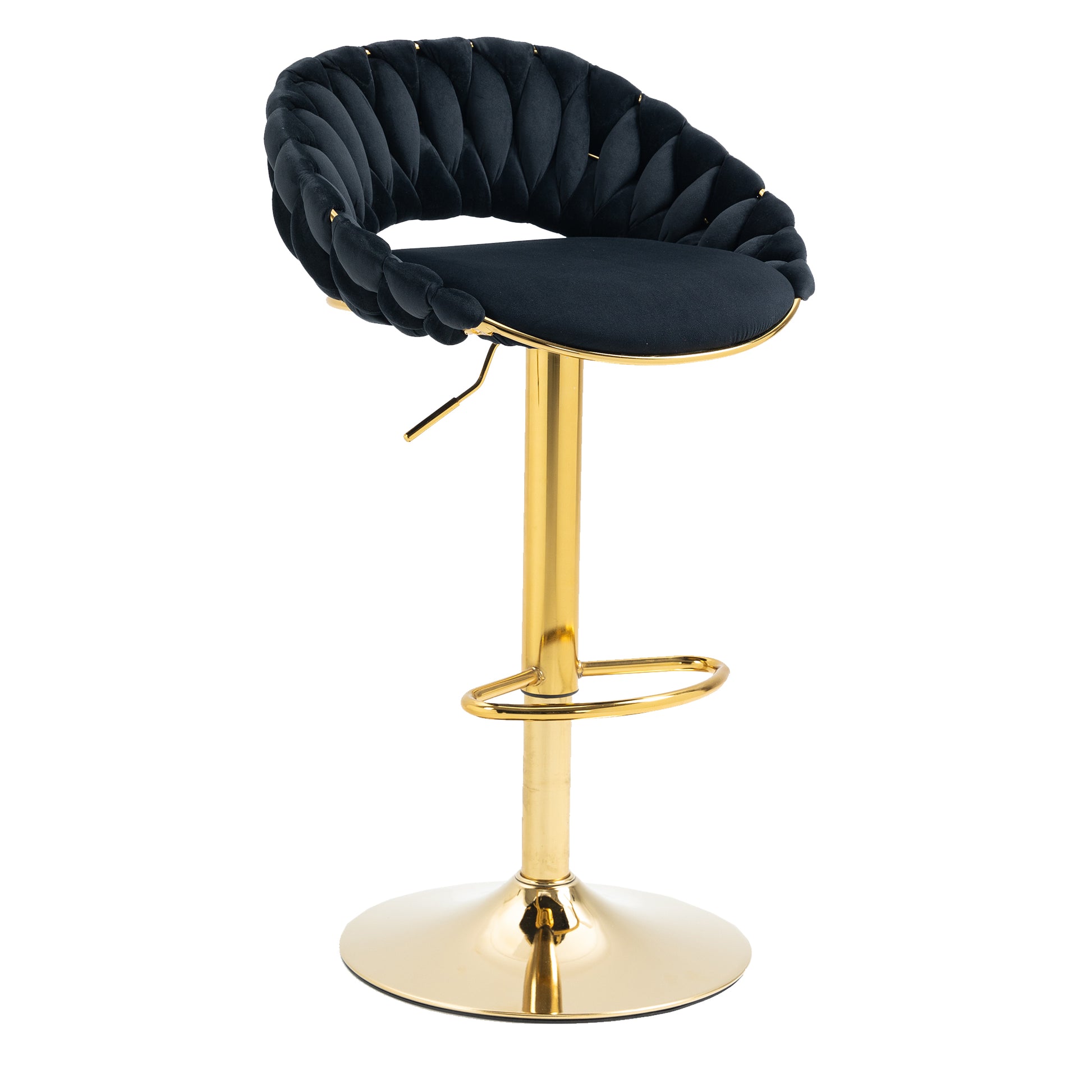 Coolmore Swivel Bar Stools Set Of 2 Adjustable Counter Height Chairs With Footrest For Kitchen, Dining Room 2Pc Set Black Polyester