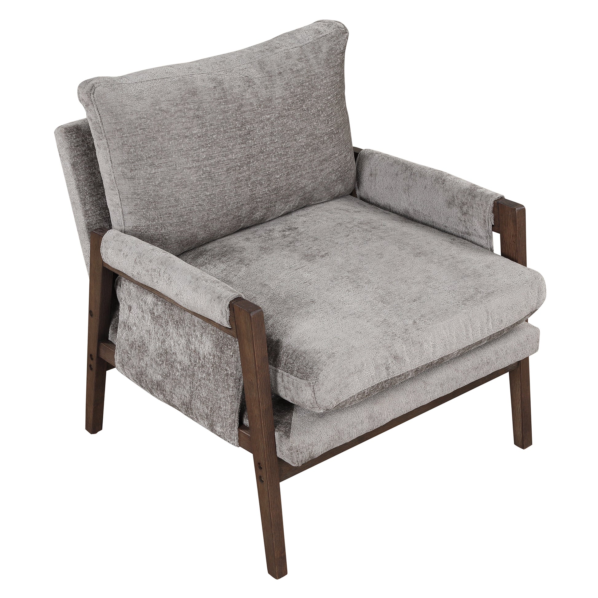 Mid Century Modern Velvet Accent Chair,Leisure Chair With Solid Wood And Thick Seat Cushion For Living Room,Bedroom,Studio,Grey Grey Foam Velvet