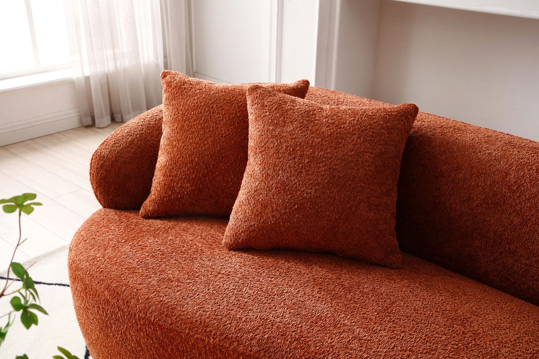 Not Available On Orange Mid Century Modern Curved Sofa, 3 Seat Cloud Couch Boucle Sofa Fabric Couch For Living Room, Bedroom, Office Orange Boucle 3 Seat