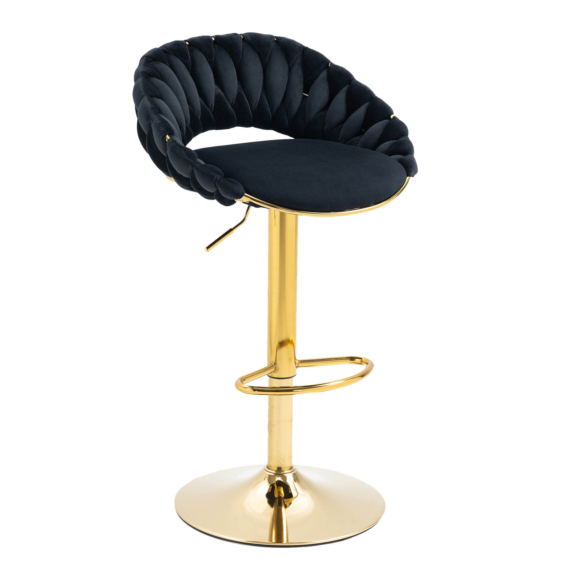 Coolmore Swivel Bar Stools Set Of 2 Adjustable Counter Height Chairs With Footrest For Kitchen, Dining Room 2Pc Set Black Polyester