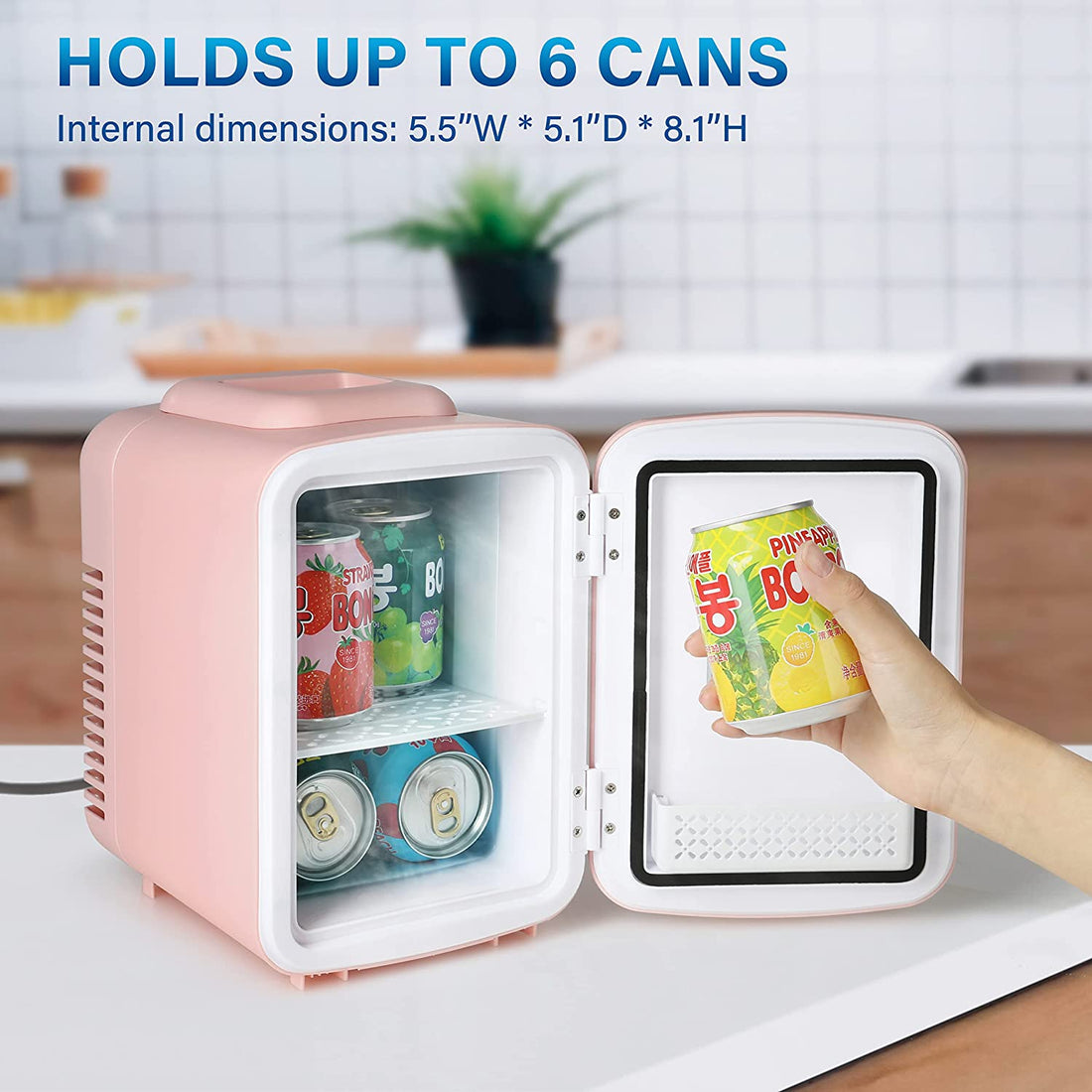 Simple Deluxe Mini Fridge, 4L 6 Can Portable Cooler & Warmer Freon Free Small Refrigerator Provide Compact Storage For Skincare, Beverage, Food, Cosmetics, Pink Pink Plastic