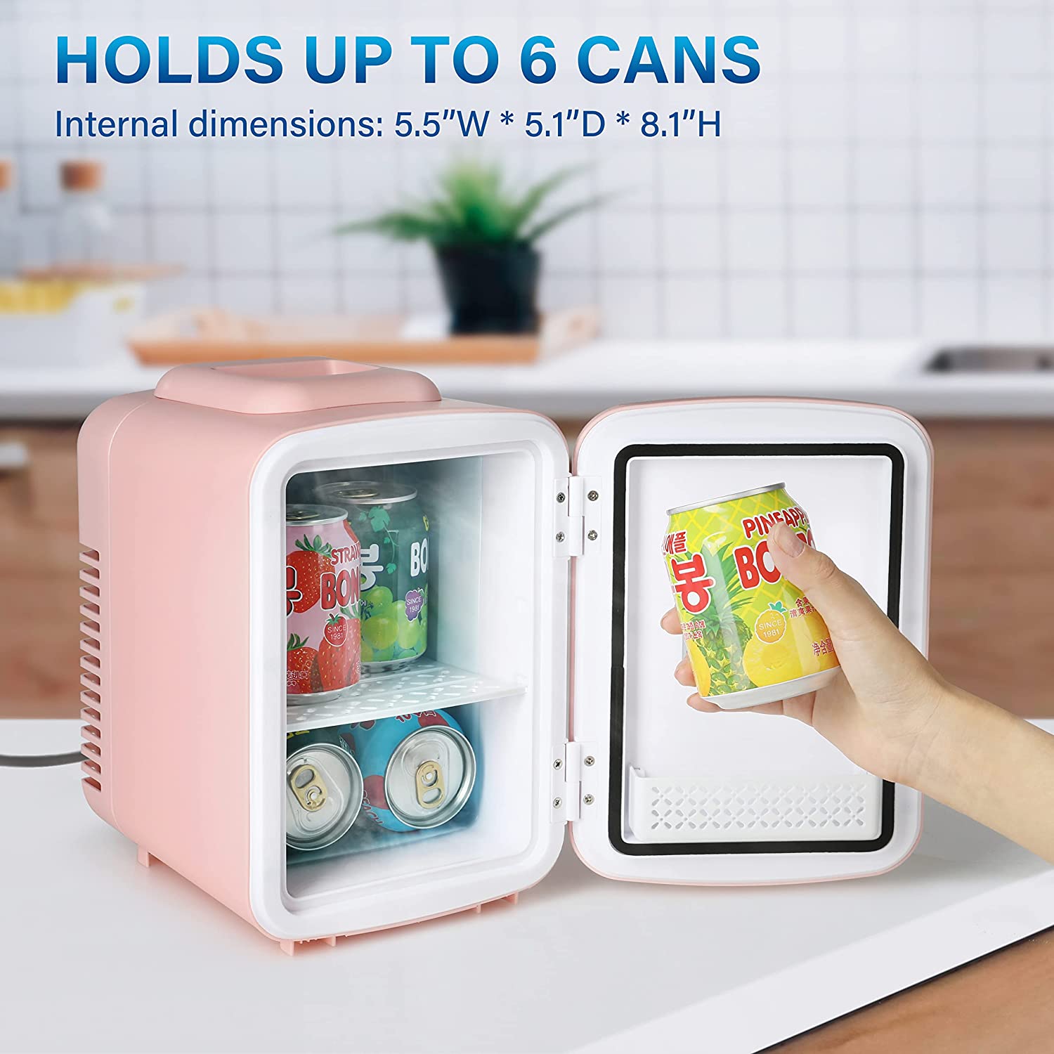 Simple Deluxe Mini Fridge, 4L 6 Can Portable Cooler & Warmer Freon Free Small Refrigerator Provide Compact Storage For Skincare, Beverage, Food, Cosmetics, Pink Pink Plastic