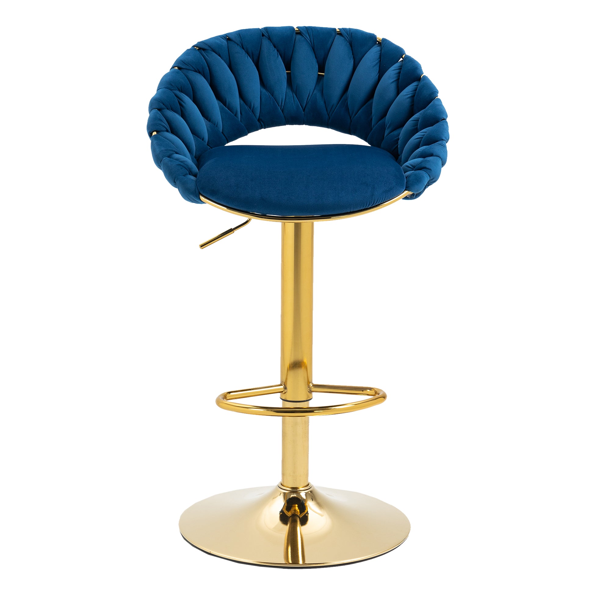 Coolmore Swivel Bar Stools Set Of 2 Adjustable Counter Height Chairs With Footrest For Kitchen, Dining Room 2Pc Set Navy Blue Polyester