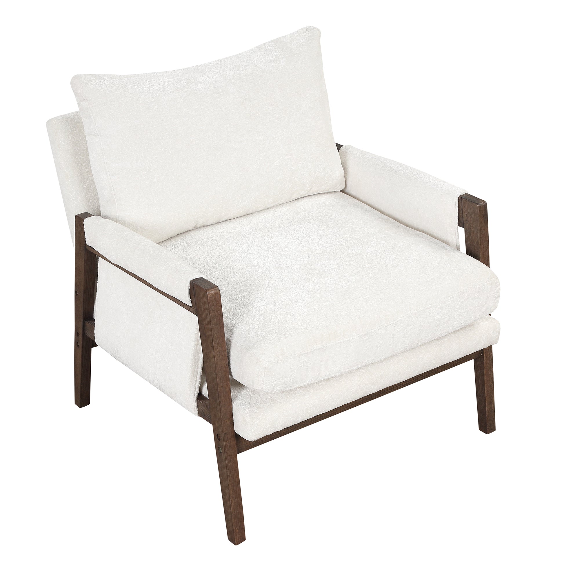 Mid Century Modern Velvet Accent Chair,Leisure Chair With Solid Wood And Thick Seat Cushion For Living Room,Bedroom,Studio,White White Foam Velvet
