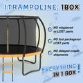 12Ft Outdoor Big Trampoline With Inner Safety Enclosure Net, Ladder, Pvc Spring Cover Padding, For Kids, Black&Orange Color Orange Metal