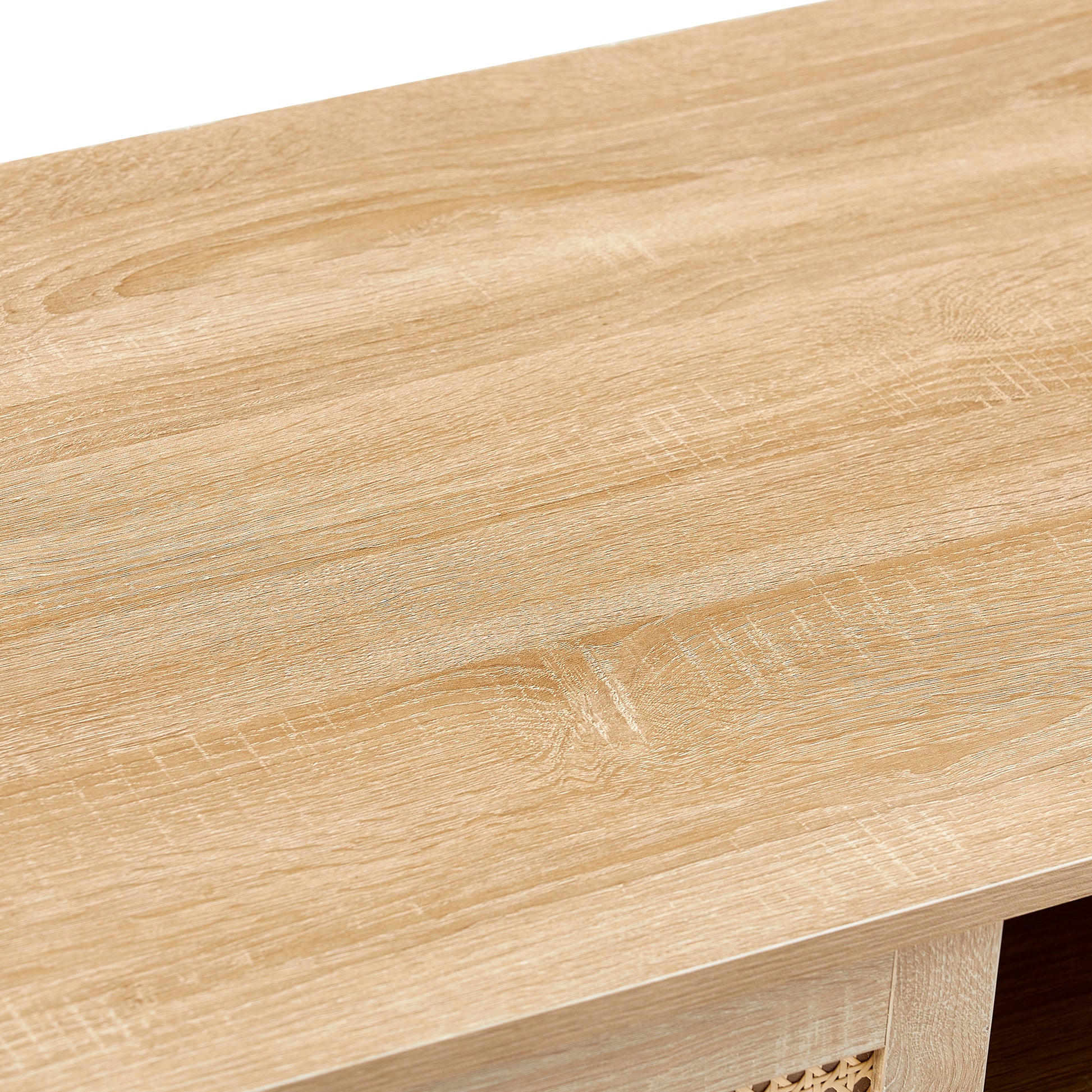 41.34" Rattan Coffee Table, Sliding Door For Storage, Solid Wood Legs, Modern Table For Living Roomnatural Natural Solid Wood Mdf
