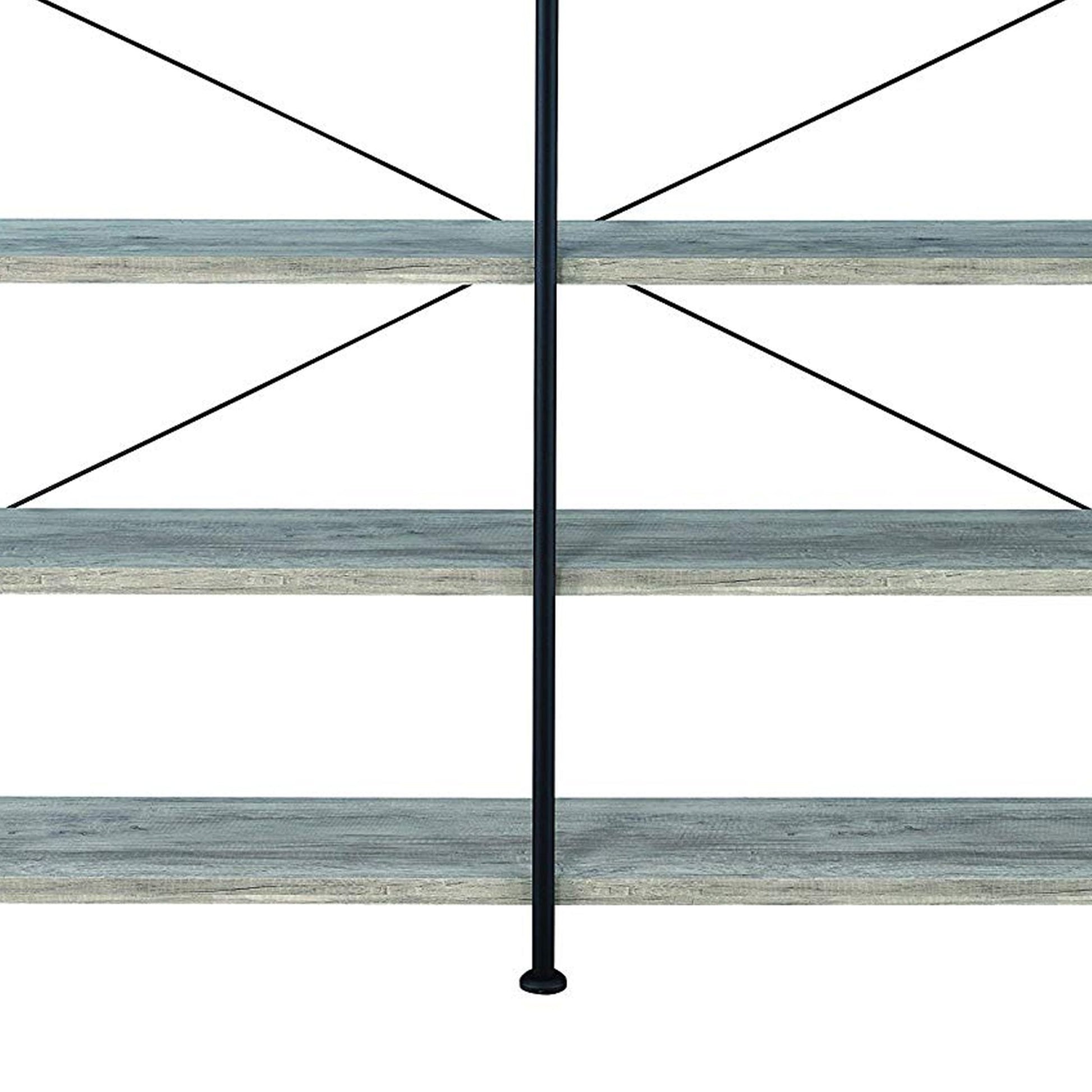 63 Inch Industrial 4 Tier Bookshelf, Particleboard, Metal Frame, Gray, Black Black Gray Metal & Wood