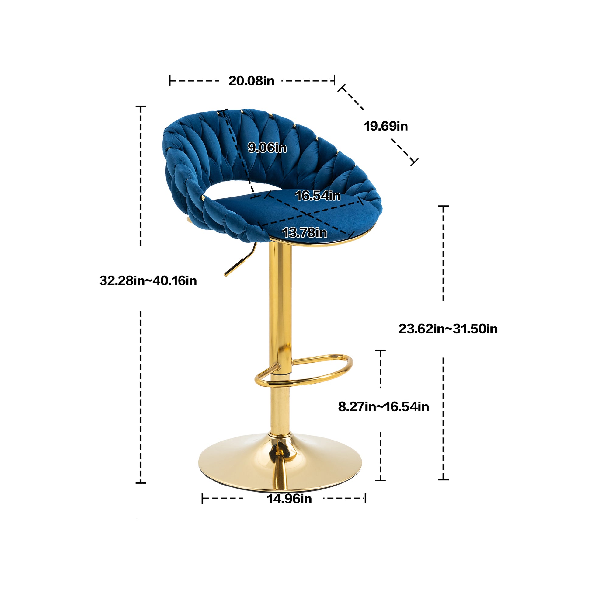 Coolmore Swivel Bar Stools Set Of 2 Adjustable Counter Height Chairs With Footrest For Kitchen, Dining Room 2Pc Set Navy Blue Polyester