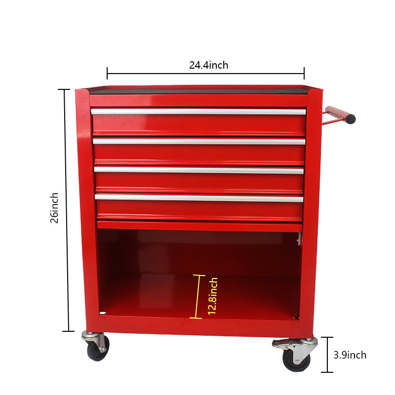 4 Drawers Multifunctional Red Tool Cart With Wheels Red Steel