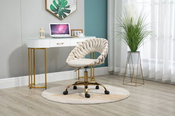 Coolmore Computer Chair Office Chair Adjustable Swivel Chair Fabric Seat Home Study Chair Ivory Polyester