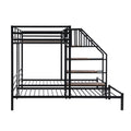 Metal Twin Over Twin & Twin Bunk Bed, Triple Bunk Bed With Storage Shelves Staircase, Black Twin Black Metal & Wood