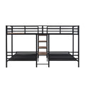 Metal Twin Over Twin & Twin Bunk Bed, Triple Bunk Bed With Storage Shelves Staircase, Black Twin Black Metal & Wood