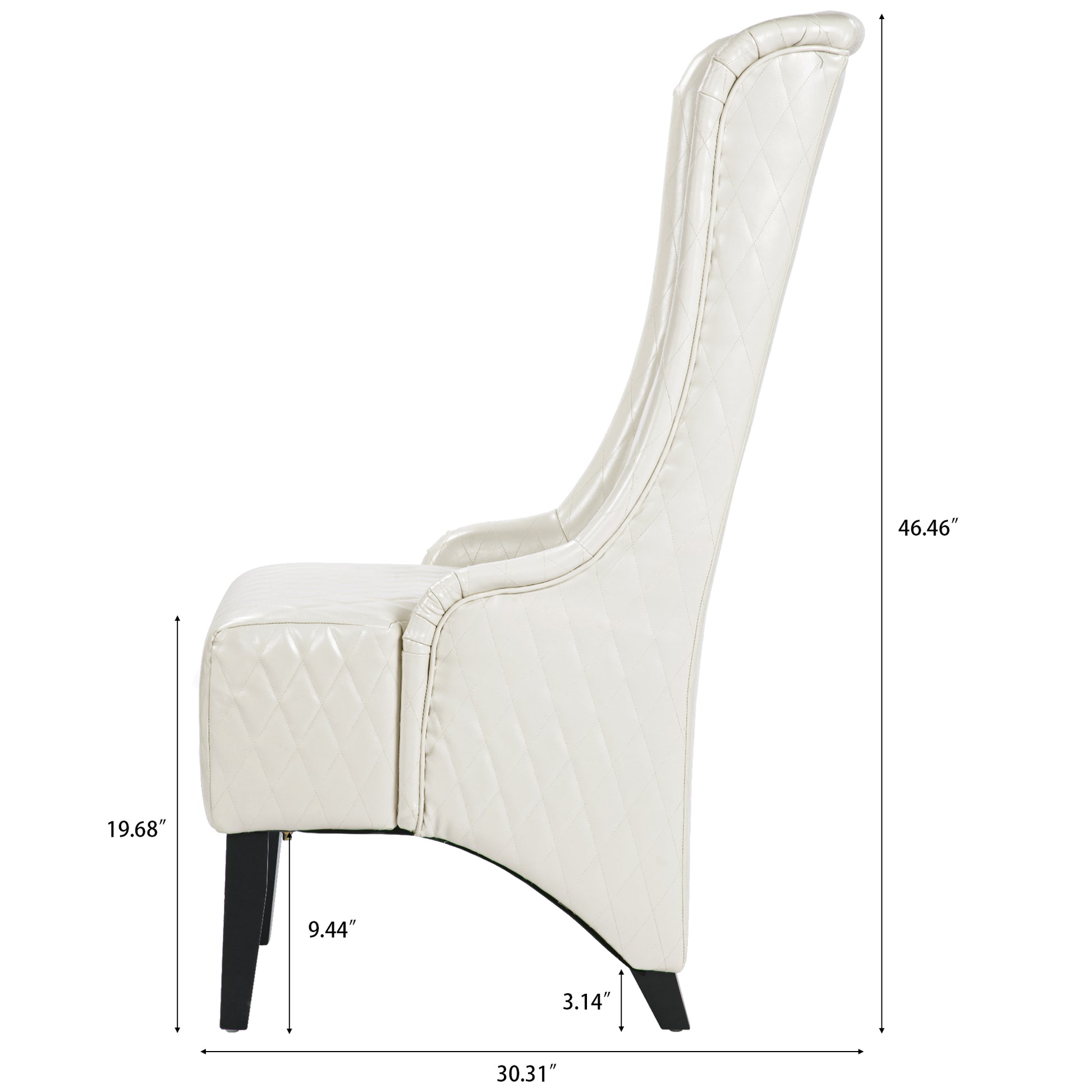 23.03" Wide Faux Leather High Back Accent Chair, Comfy High Wingback Chair, Living Room Chair With Soft Padded & Wooden Legs, Modern Side Chair For Living Room, Bedroom, White White Pu