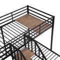 Metal Twin Over Twin & Twin Bunk Bed, Triple Bunk Bed With Storage Shelves Staircase, Black Twin Black Metal & Wood