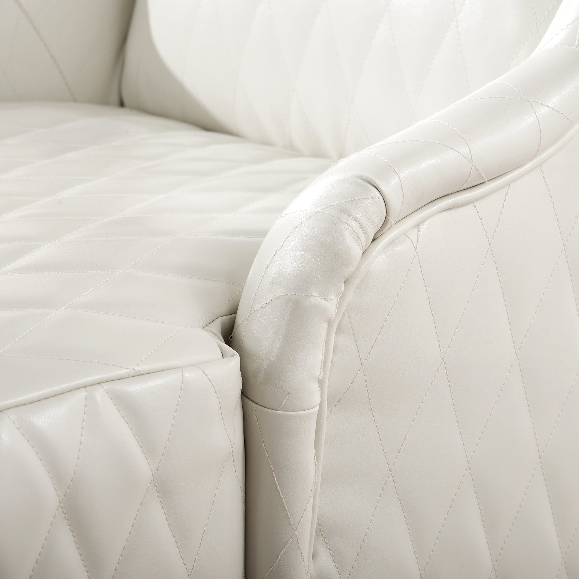 23.03" Wide Faux Leather High Back Accent Chair, Comfy High Wingback Chair, Living Room Chair With Soft Padded & Wooden Legs, Modern Side Chair For Living Room, Bedroom, White White Pu