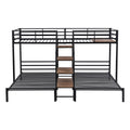 Metal Twin Over Twin & Twin Bunk Bed, Triple Bunk Bed With Storage Shelves Staircase, Black Twin Black Metal & Wood