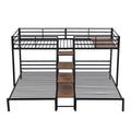 Metal Twin Over Twin & Twin Bunk Bed, Triple Bunk Bed With Storage Shelves Staircase, Black Twin Black Metal & Wood