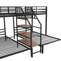 Metal Twin Over Twin & Twin Bunk Bed, Triple Bunk Bed With Storage Shelves Staircase, Black Twin Black Metal & Wood