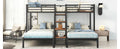 Metal Twin Over Twin & Twin Bunk Bed, Triple Bunk Bed With Storage Shelves Staircase, Black Twin Black Metal & Wood