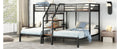 Metal Twin Over Twin & Twin Bunk Bed, Triple Bunk Bed With Storage Shelves Staircase, Black Twin Black Metal & Wood