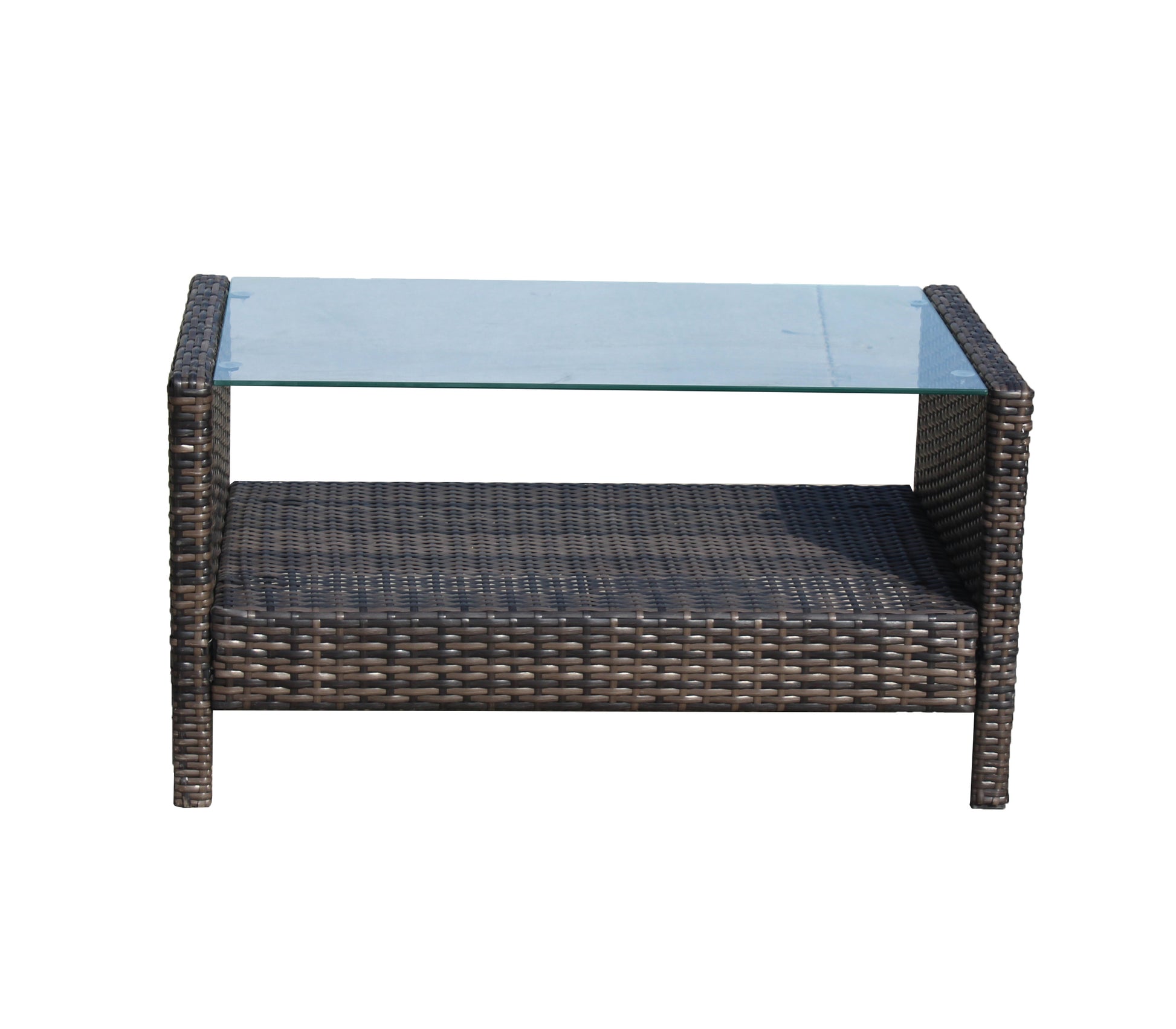 Outdoor Patio Furniture Coffee Table With Clear Tempered Glass Brown Iron