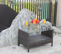 Outdoor Patio Furniture Coffee Table With Clear Tempered Glass Brown Iron