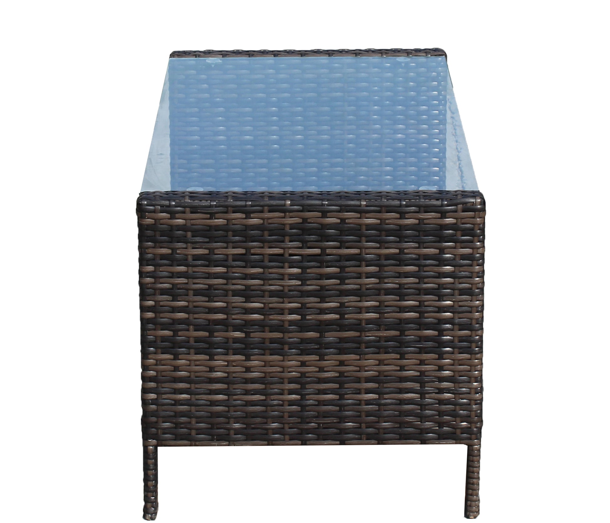 Outdoor Patio Furniture Coffee Table With Clear Tempered Glass Brown Iron