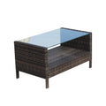 Outdoor Patio Furniture Coffee Table With Clear Tempered Glass Brown Iron