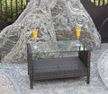 Outdoor Patio Furniture Coffee Table With Clear Tempered Glass Brown Iron