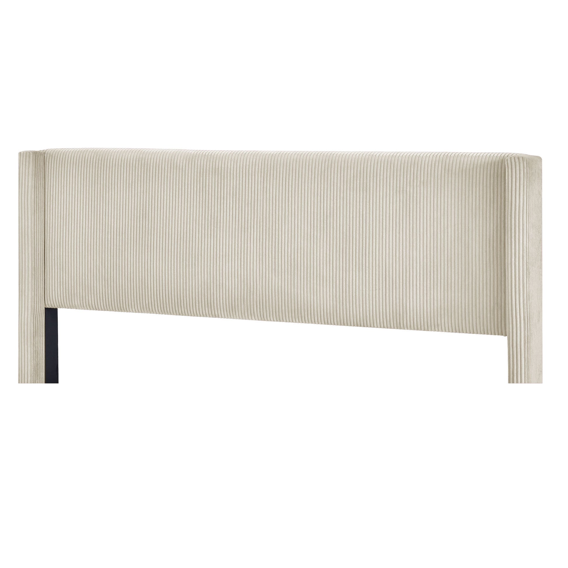 Queen Size Corduroy Platform Bed With Metal Legs, Beige Beige Corduroy