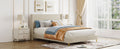 Queen Size Corduroy Platform Bed With Metal Legs, Beige Beige Corduroy