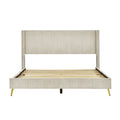 Queen Size Corduroy Platform Bed With Metal Legs, Beige Beige Corduroy