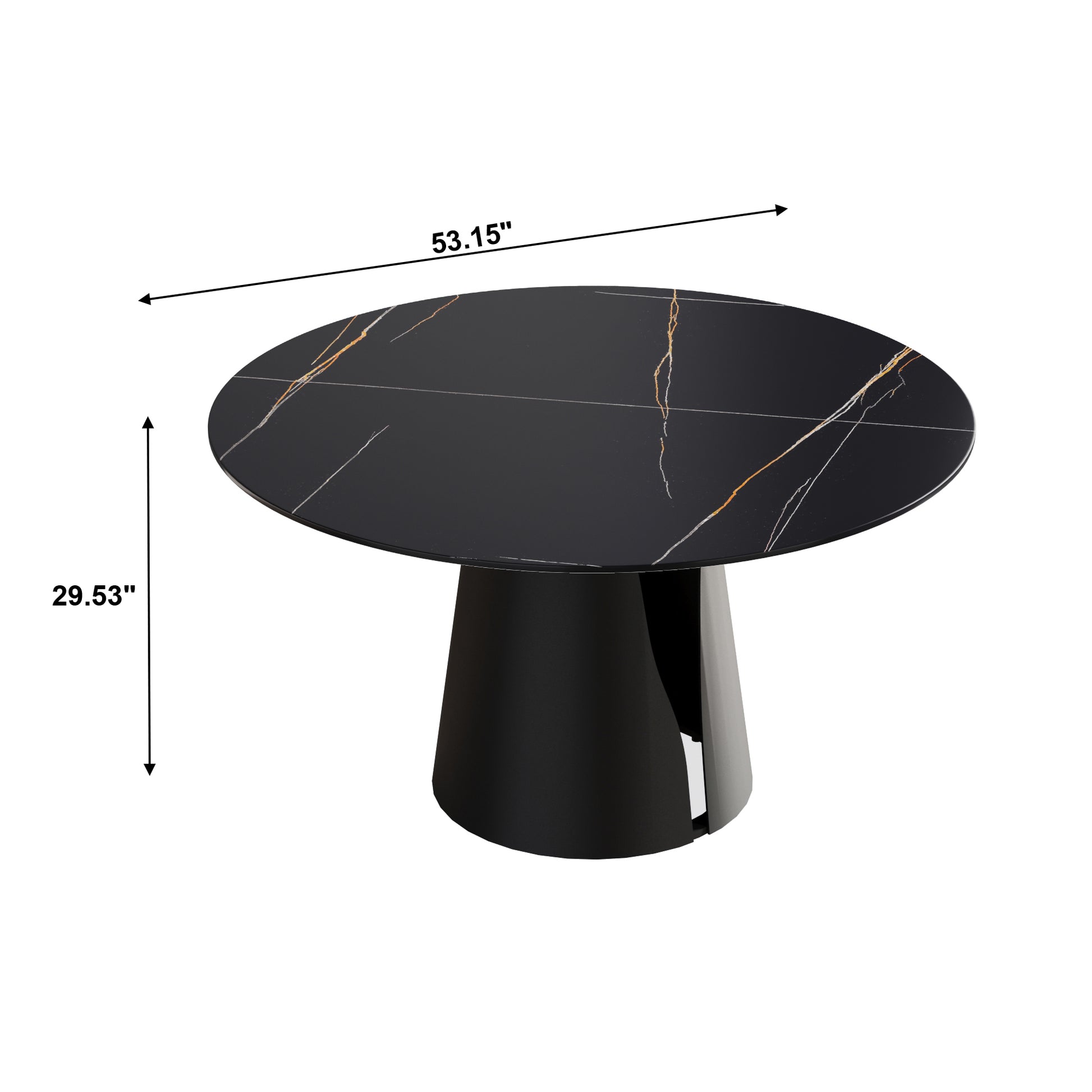 53.15"Modern Artificial Stone Round Black Carbon Steel Base Dining Table Can Accommodate 6 People Black Metal Sintered Stone