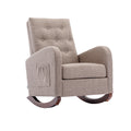 High Back Rocking Chair Nursery Chair .Comfortable Rocker Fabric Padded Seat .Modern High Back Armchair Camel Polyester