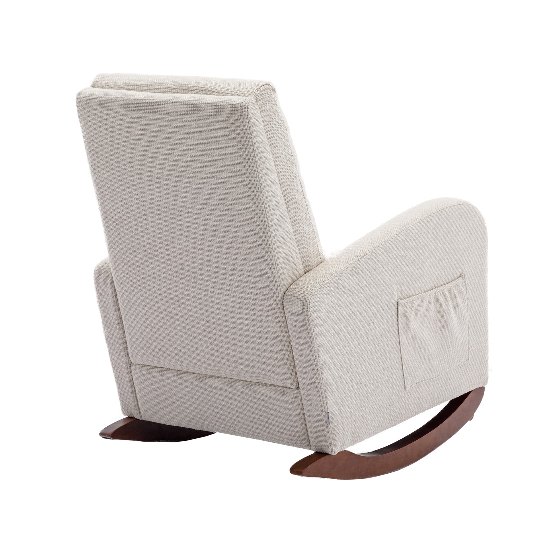 High Back Rocking Chair Nursery Chair .Comfortable Rocker Fabric Padded Seat .Modern High Back Armchair Beige Polyester