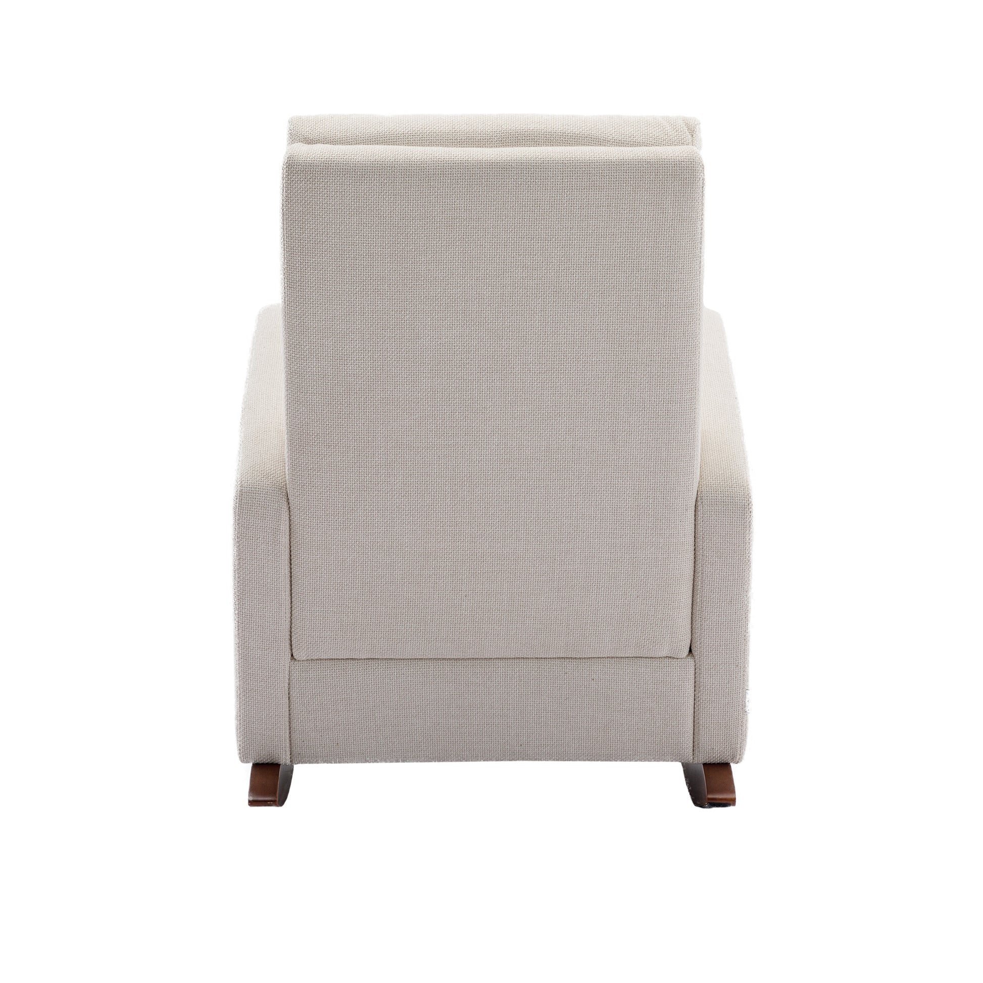 High Back Rocking Chair Nursery Chair .Comfortable Rocker Fabric Padded Seat .Modern High Back Armchair Beige Polyester