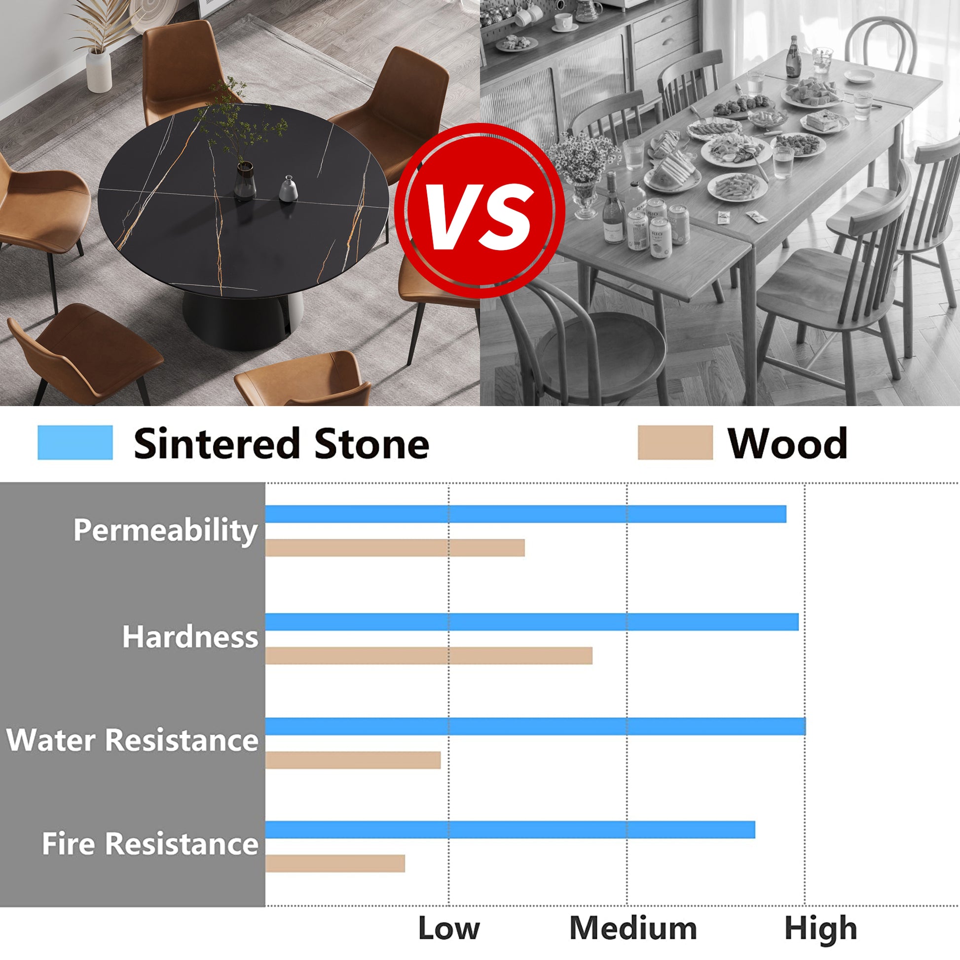 53.15"Modern Artificial Stone Round Black Carbon Steel Base Dining Table Can Accommodate 6 People Black Metal Sintered Stone