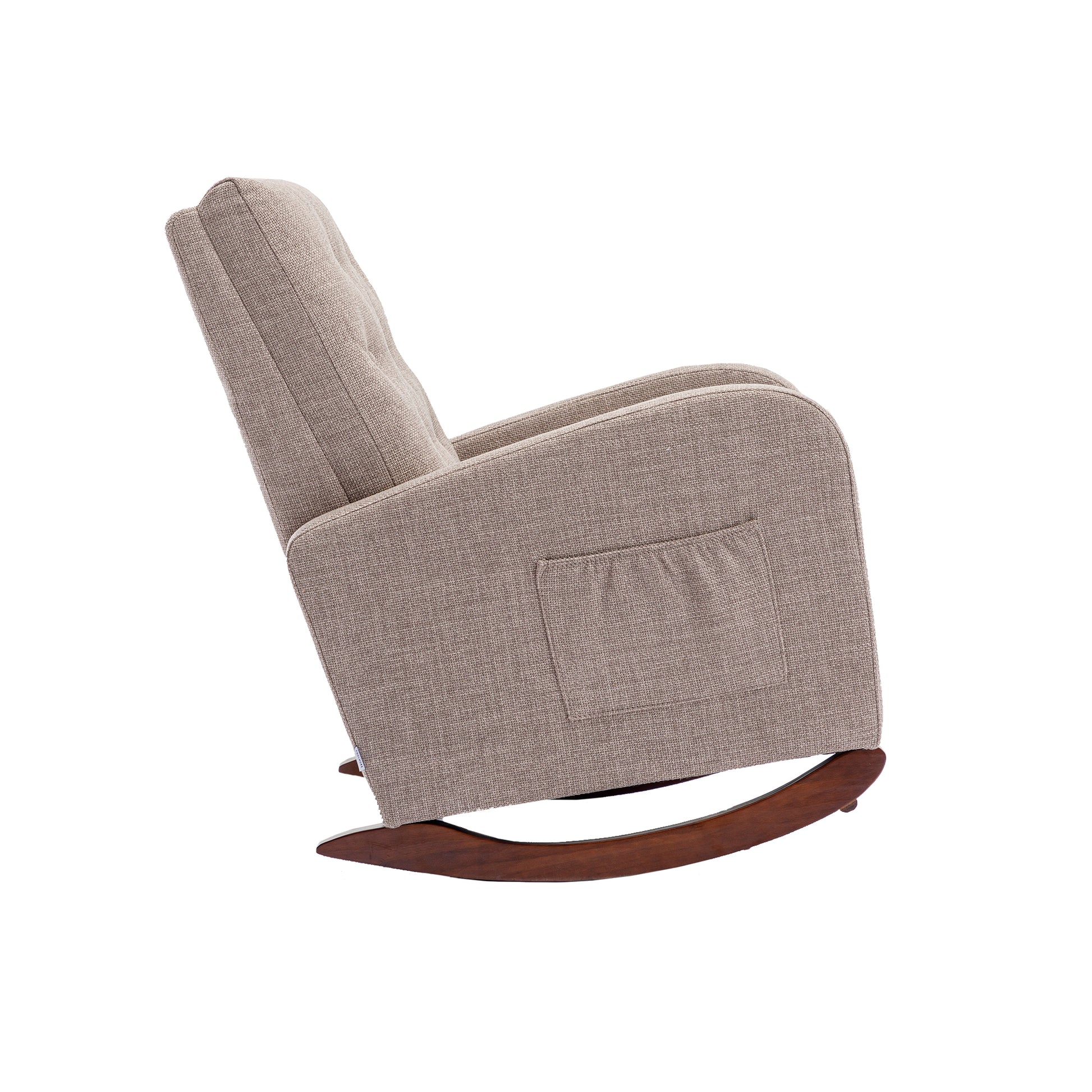 High Back Rocking Chair Nursery Chair .Comfortable Rocker Fabric Padded Seat .Modern High Back Armchair Camel Polyester